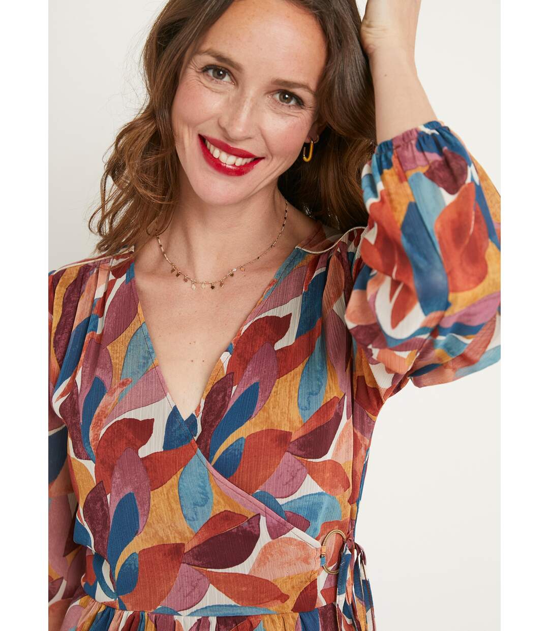 Robe courte voile imprimé effet cache-coeur-3