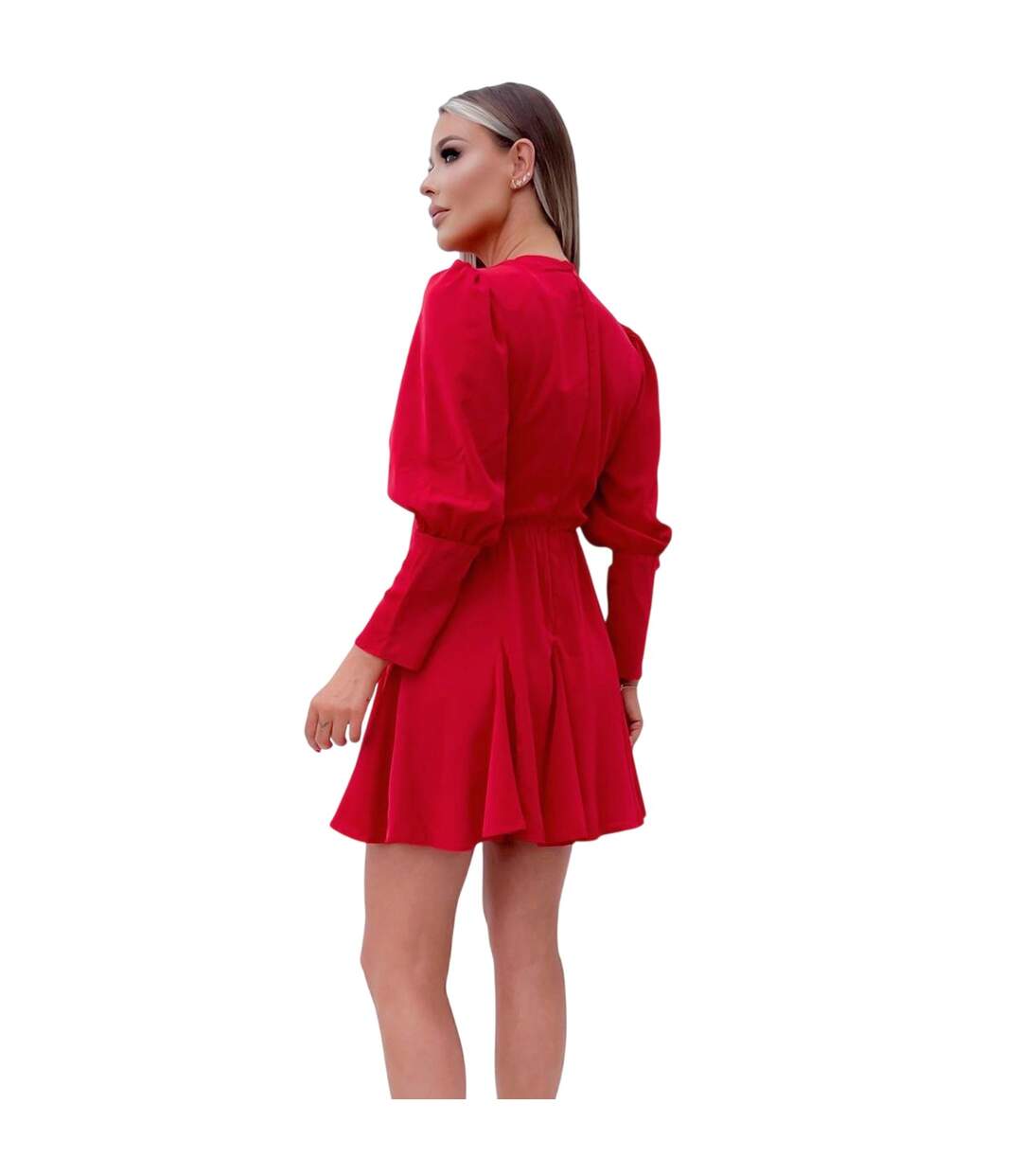 Womens/ladies Polyester Long-sleeved Skater Dress Red AX Paris-3