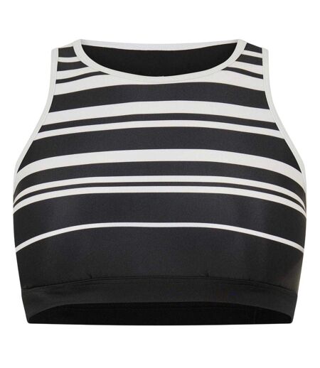Womens/ladies Stripe Crop Top Black Zoggs