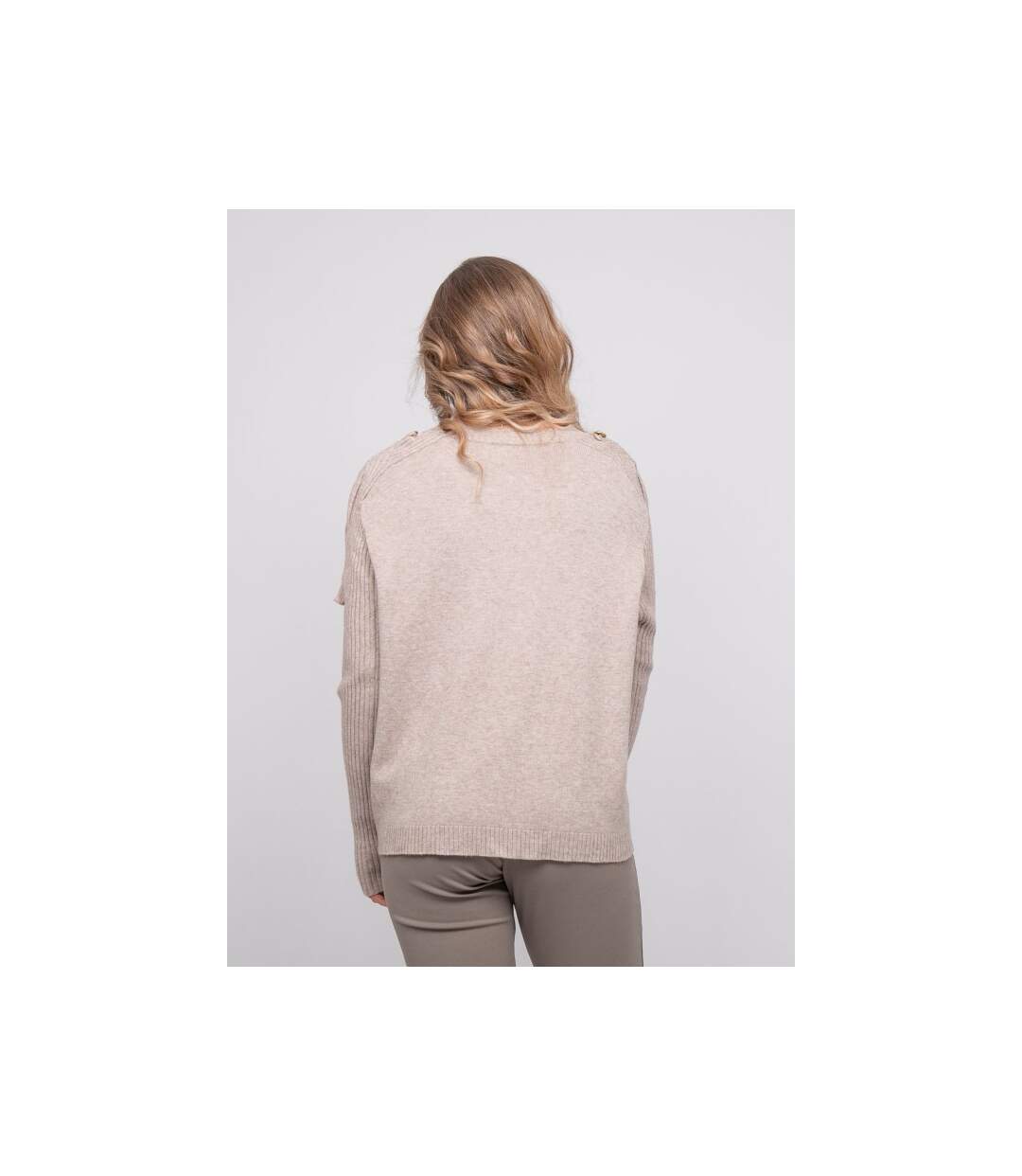 Pull maille manches côtelées et boutons dorés KANDYCE - Dona X Lisa-2