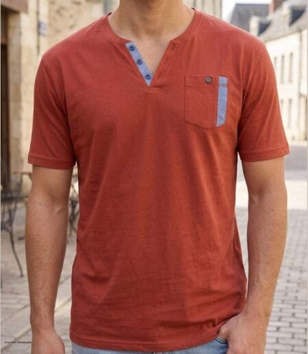 CHALLENGER SIERRA1 — Tee-shirt col boutons orange rouille : le style décontracté soigné