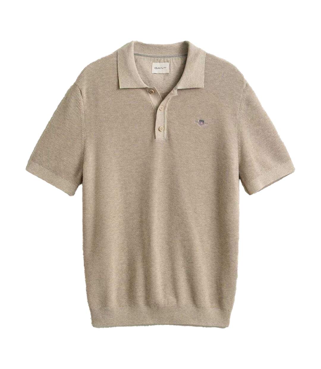 Mens Textured Short-sleeved Polo Shirt Oat Melange Gant-2