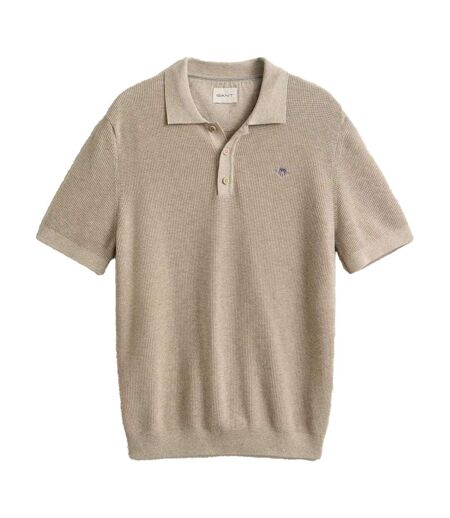 Mens Textured Short-sleeved Polo Shirt Oat Melange Gant