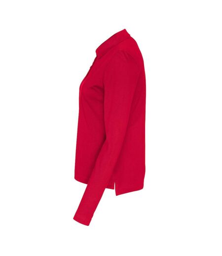 Womens/ladies Pique Long-sleeved Polo Shirt Red Cottover