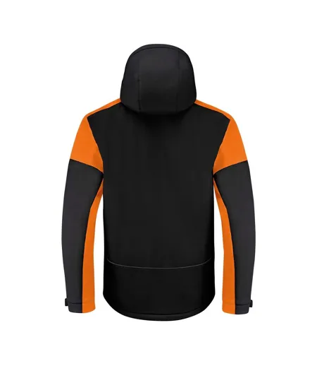 Mens Padded Soft Shell Jacket Black Orange Printer