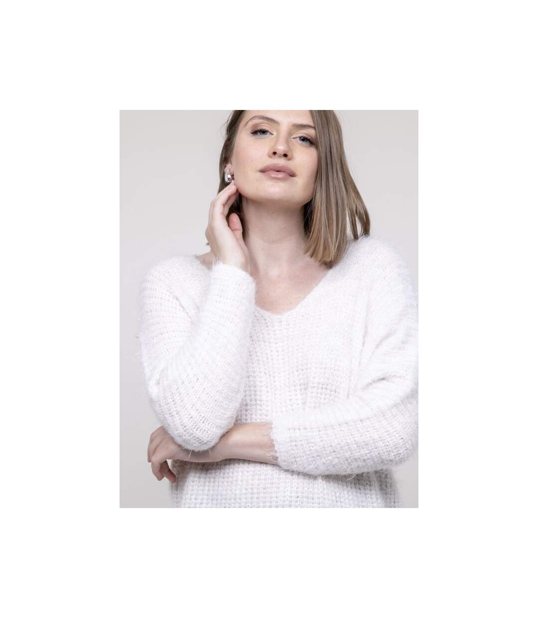 Pull col V maille chenille KRISTINA - Dona X Lisa-3