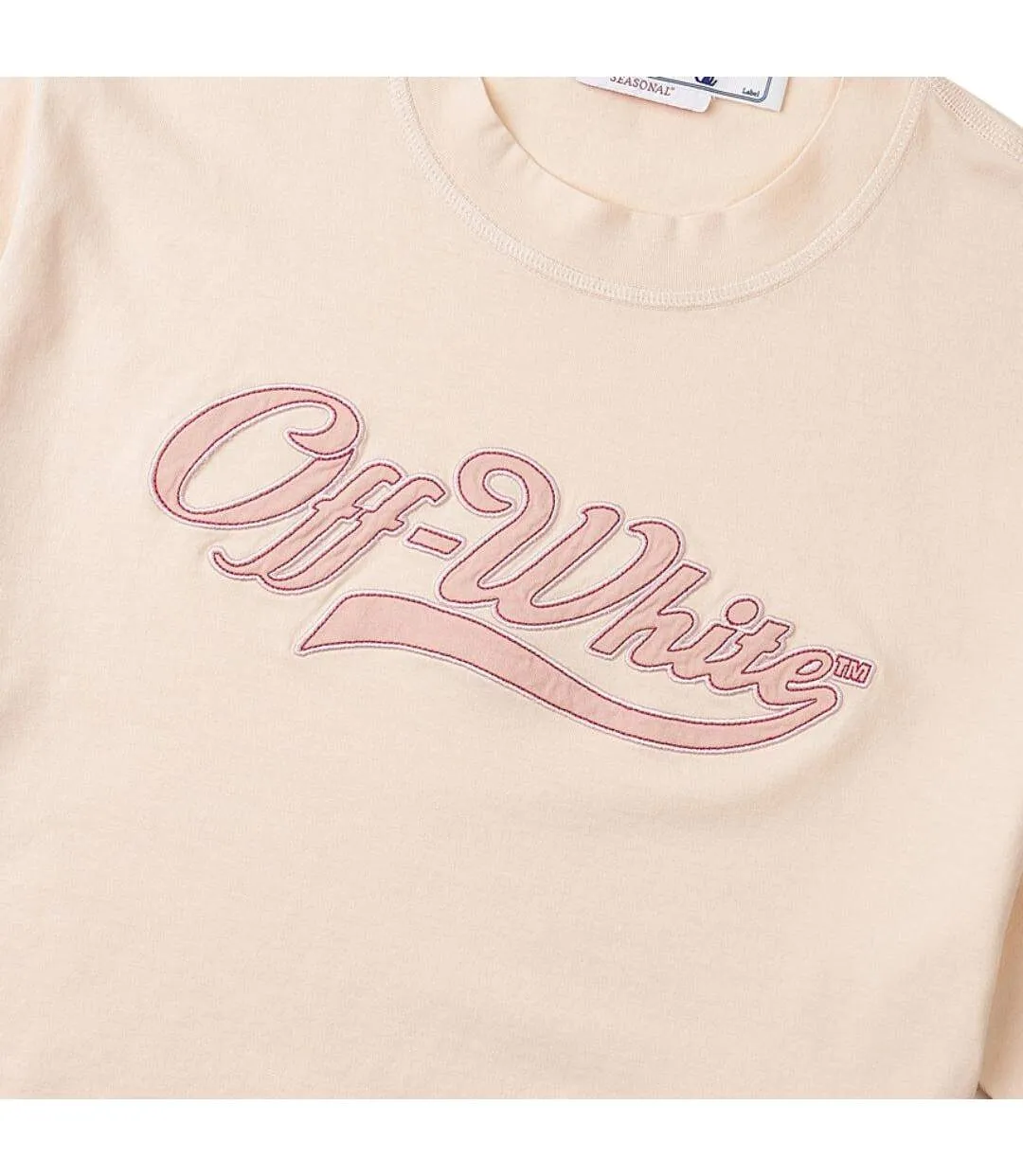 Womens/ladies Embroidered Logo Crop T-shirt Pink Off-White-3