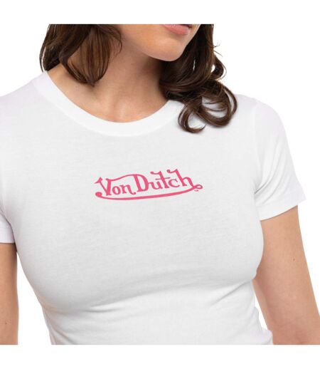 T-shirt femme crop top moulant col rond print devant Rud Vondutch