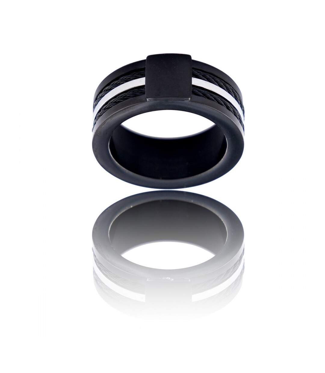 Magnifique Bague Anneau Homme Acier Noir