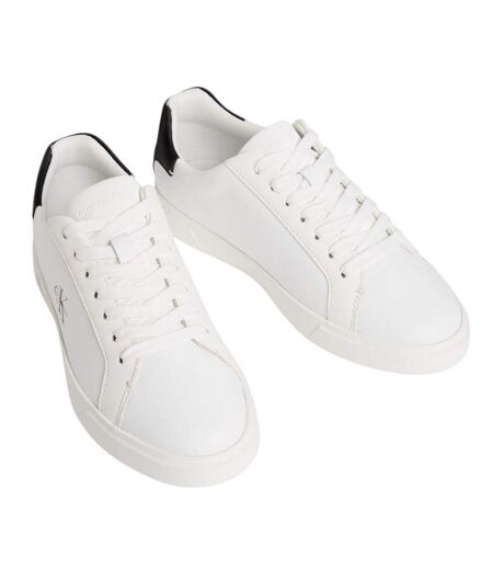 Womens/ladies Leather Low Trainers Bright White Black Calvin Klein