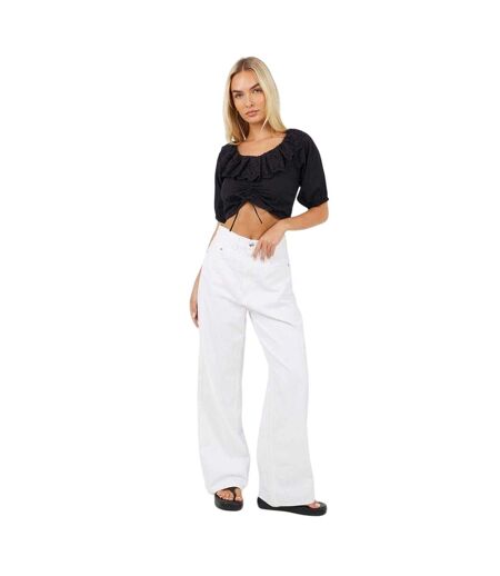 Womens/ladies Bardot Crop Top Black Brave Soul