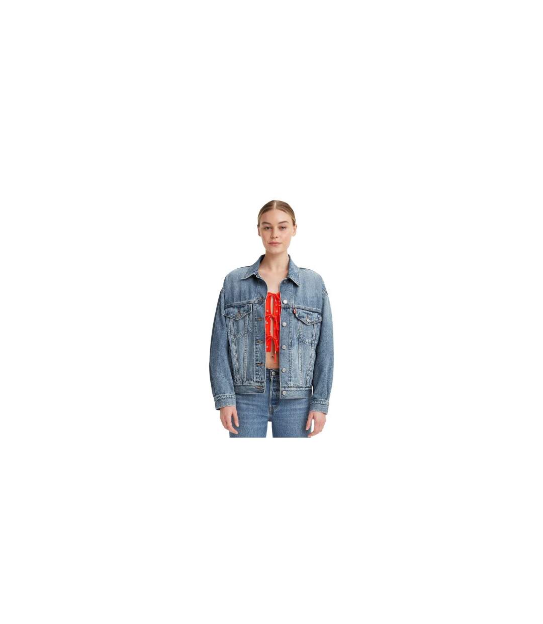 Womens/ladies Chest Pocket Denim Jacket Light Blue Levis-1