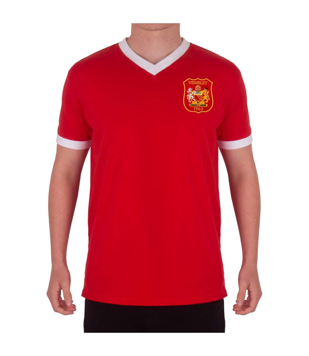 Mens United Wembley 1958 Retro V Neck T-shirt Red Fan Originals-1