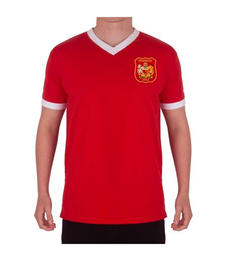 Mens United Wembley 1958 Retro V Neck T-shirt Red Fan Originals