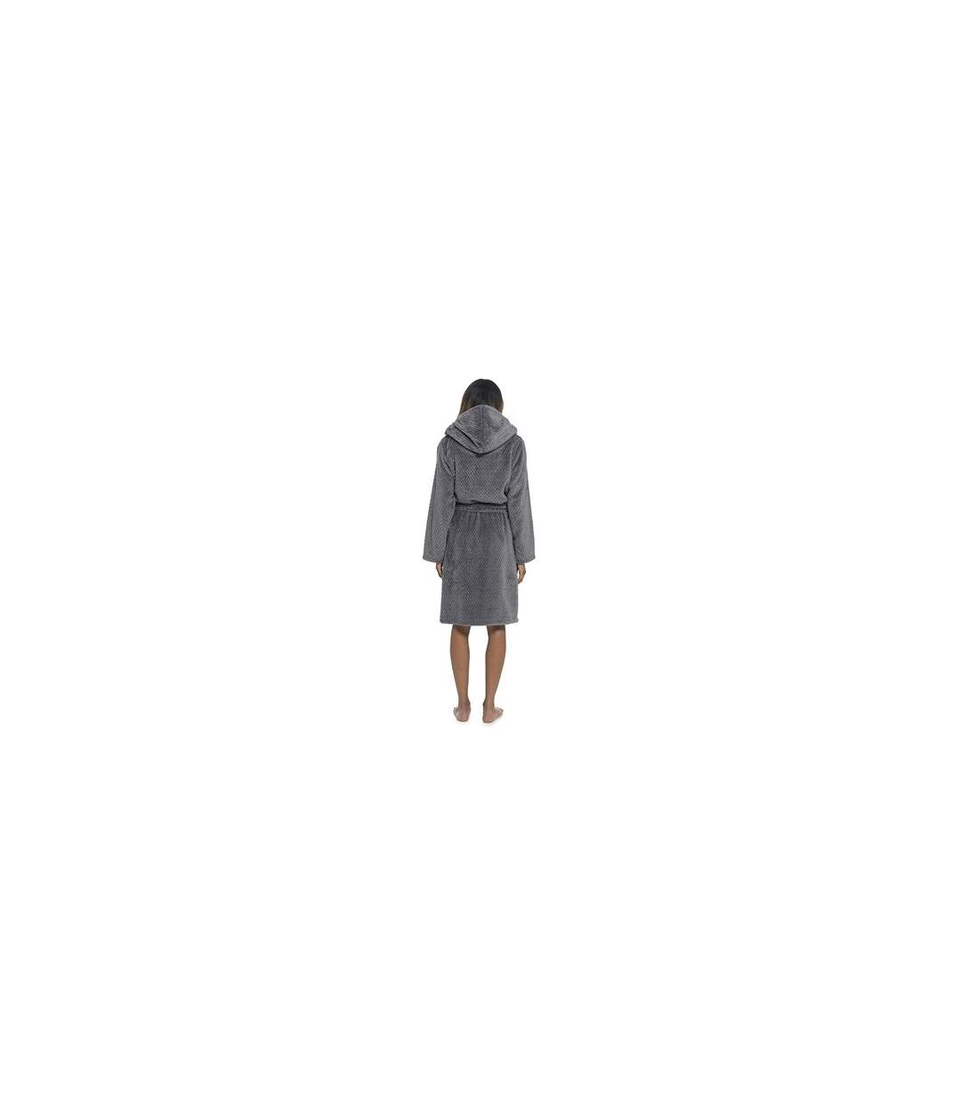 Womens/ladies Hooded Fleece Dressing Gown Charcoal Wolf & Harte-2