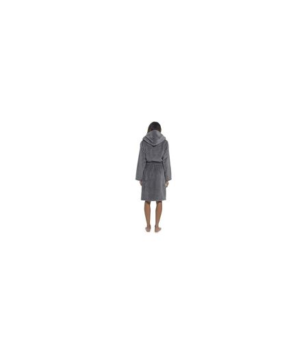 Womens/ladies Hooded Fleece Dressing Gown Charcoal Wolf & Harte