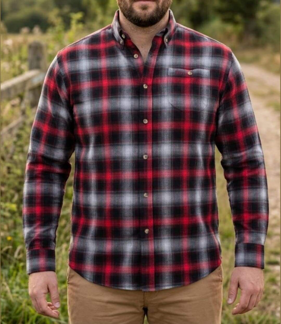CHALLENGER TRADITION3 — Chemise à carreaux manches longues rouge et gris : l'aisance du tissu extensible-1