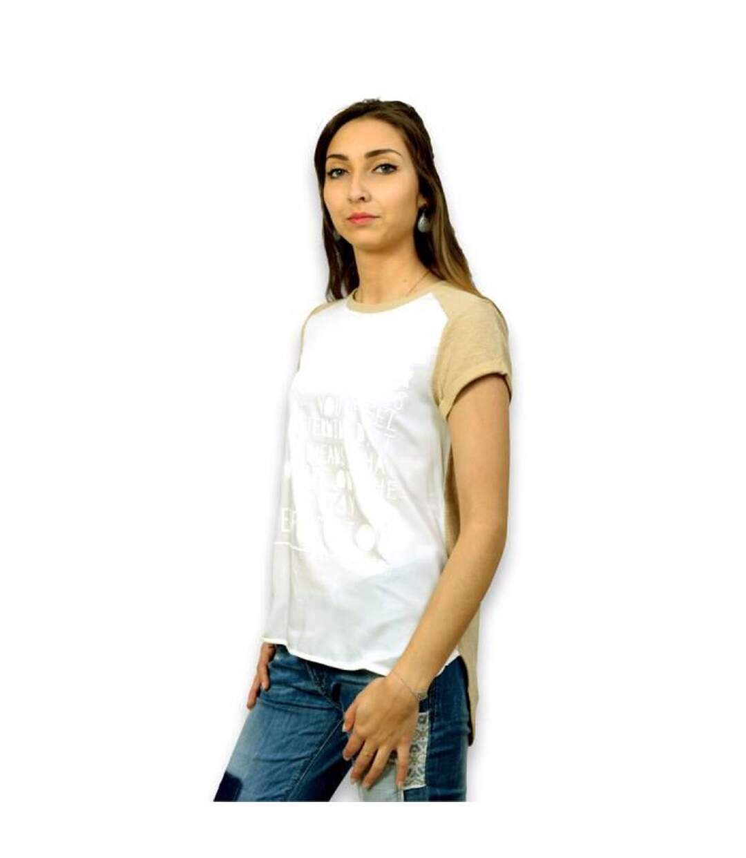 Tee shirt manches courtes femme de couleur beige