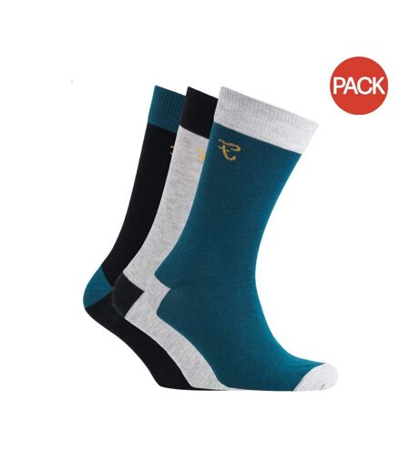 Pack of 3  Mens darby socks  black/bottle green/light grey Farah