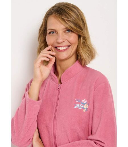 Peignoir zippé brodé chaud long polaire