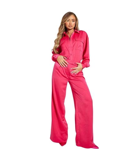 Womens/ladies Satin Wide Leg Trousers Hot Pink I Saw It First
