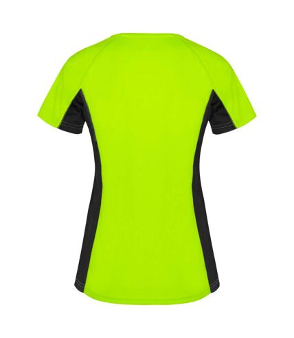 T-shirt shanghai femme vert fluo / noir uni Roly