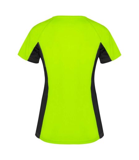 T-shirt shanghai femme vert fluo / noir uni Roly