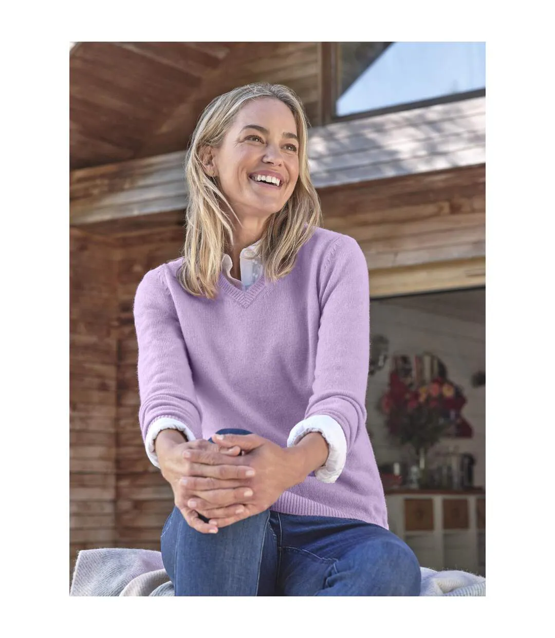 Womens/ladies Classic Lambswool V Neck Jumper Lilac WoolOvers-1