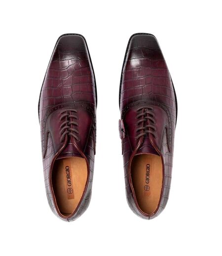 Mens Croc Full Grain Leather Oxford Shoes Maroon Giorgio