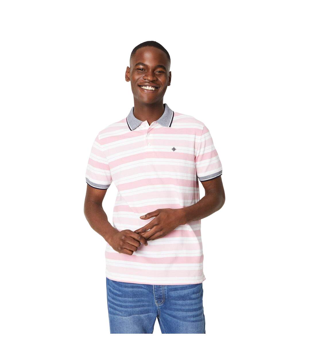 Mens double stripe polo shirt pink Maine-1