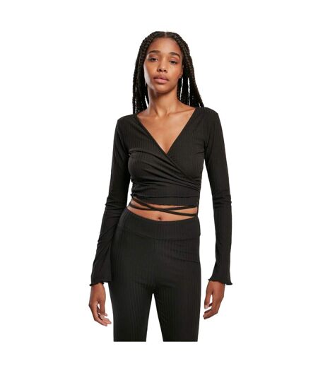 Haut Court Manches Longues Motif/style Côtelé Femme Noir Urban Classics
