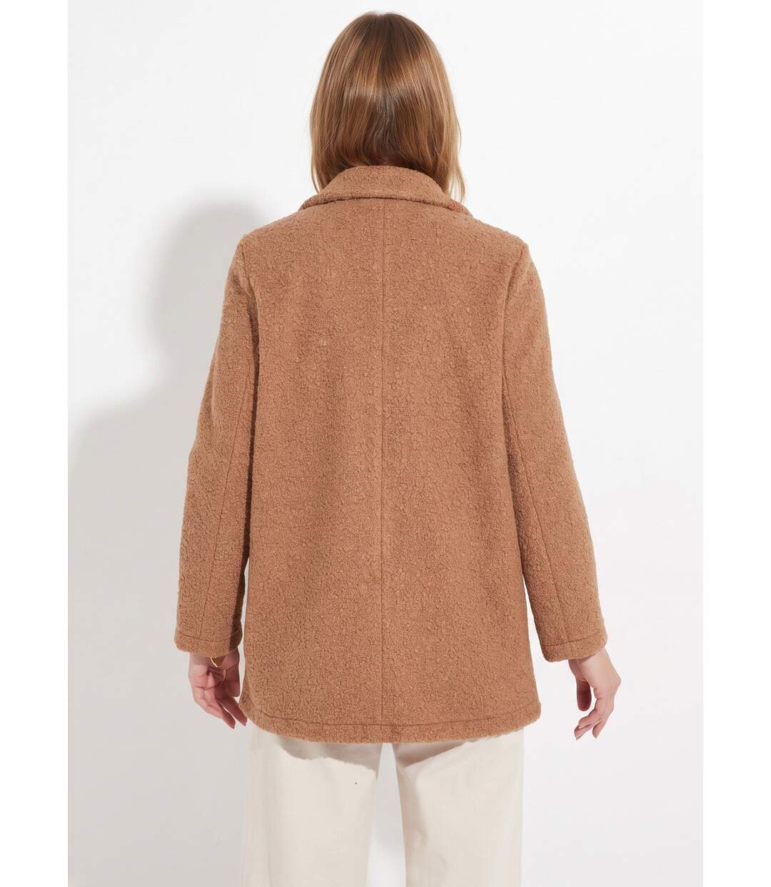 Manteau tissu bouclette mi-long boutonné-2
