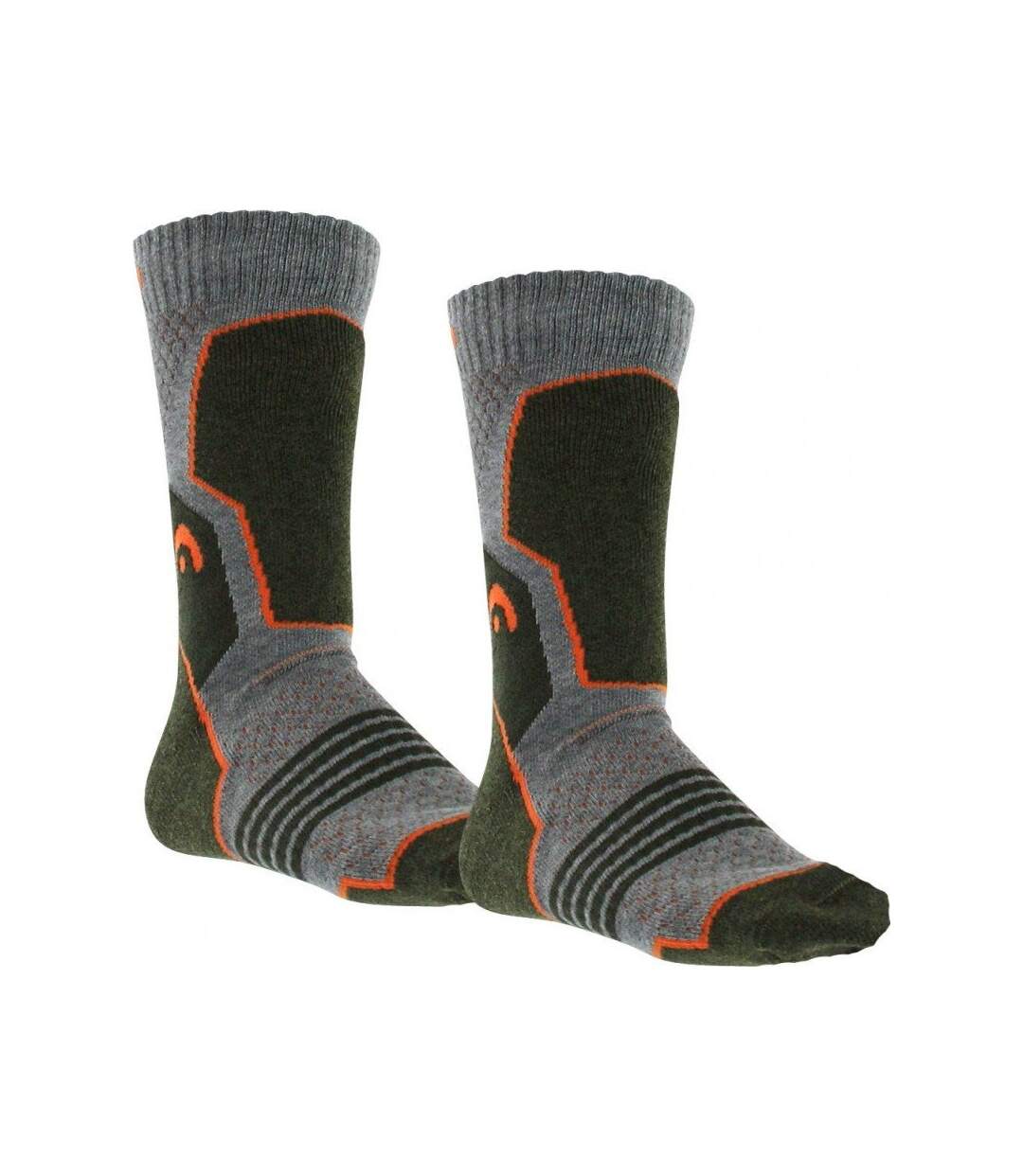 HEAD Lot de 2 paires de Chaussettes Mixte Microcoton HIKING CREW Gris Kaki-1