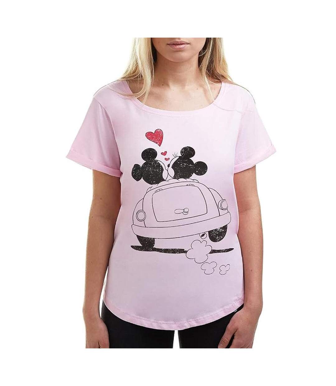 T-Shirt rose femme disney mickey & minnie hearts-1