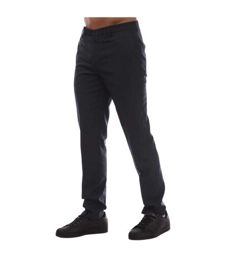 Mens Virgin Wool Slim Trousers Dark Blue Hugo