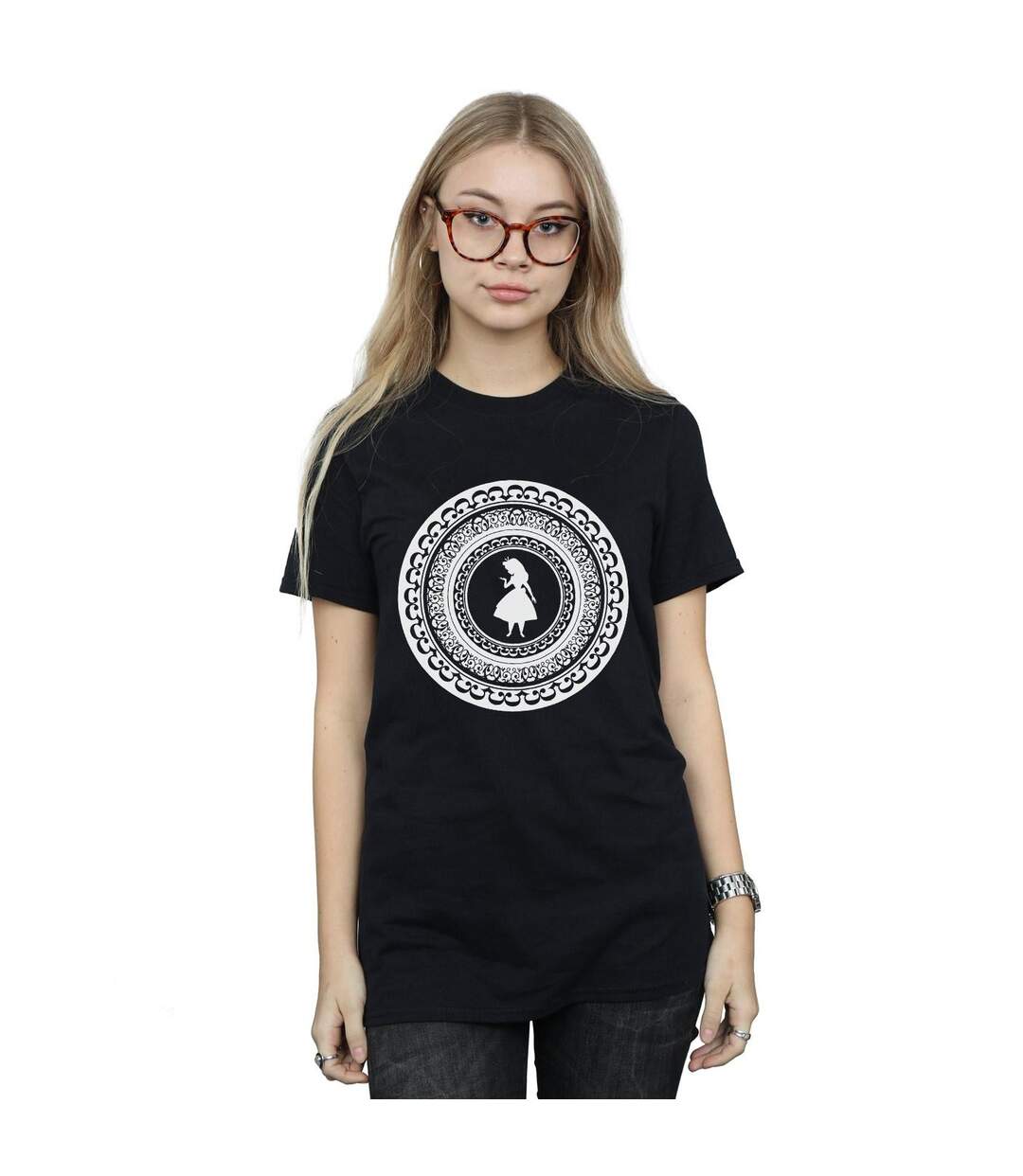 Disney Womens/Ladies Alice In Wonderland Circle Cotton Boyfriend T-Shirt (Noir) - UTBI8543-2