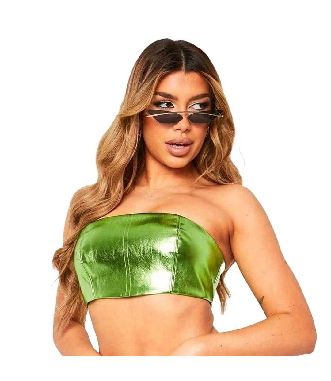 Womens/ladies Metallic Festival Crop Top Green Missy Empire-2