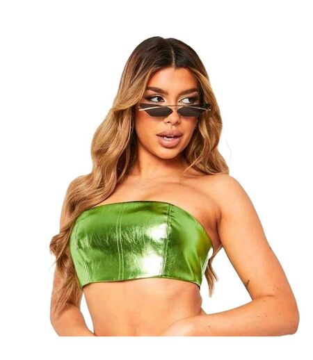 Womens/ladies Metallic Festival Crop Top Green Missy Empire