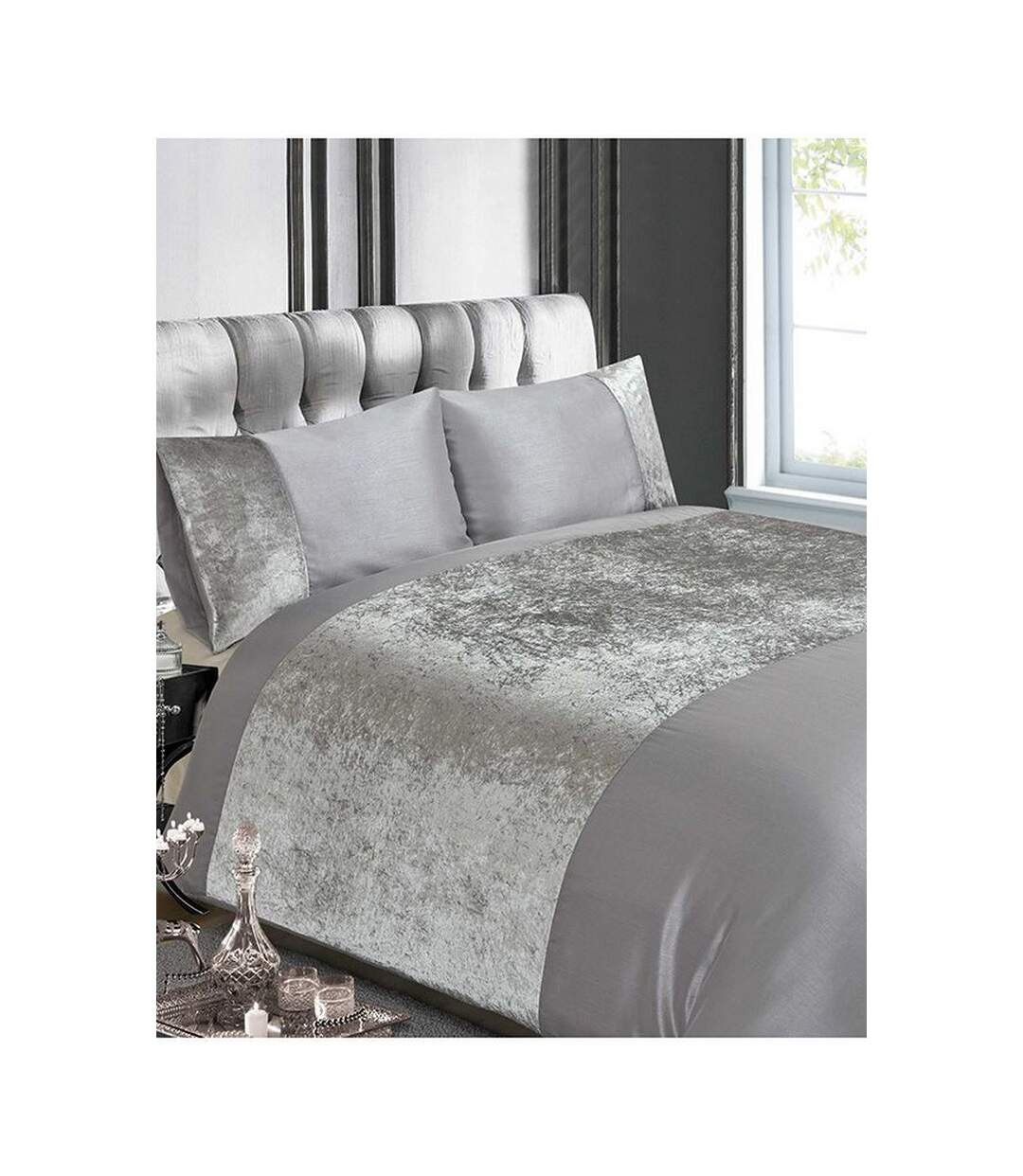 Crushed velvet duvet cover set grey/silver Rapport-2