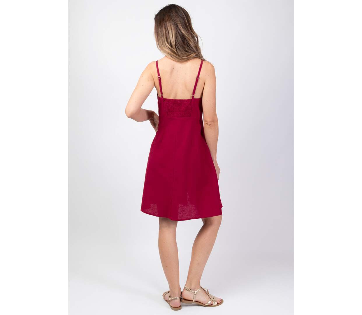 Robe femme fines bretelles MAXINE unie framboise Coton Du Monde-4