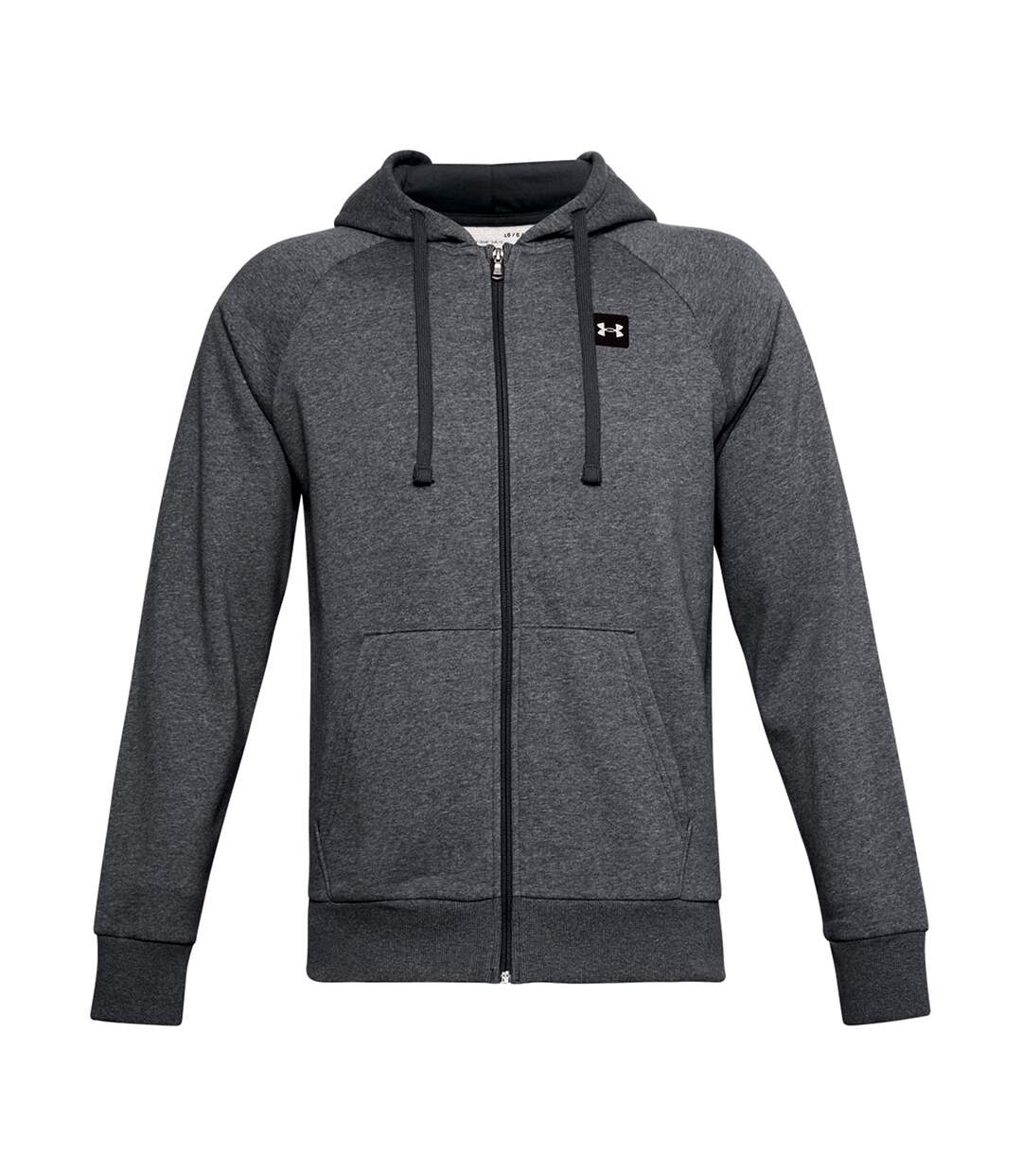 Mens rival fleece full zip hoodie light grey heather/onyx white Under Armour-1