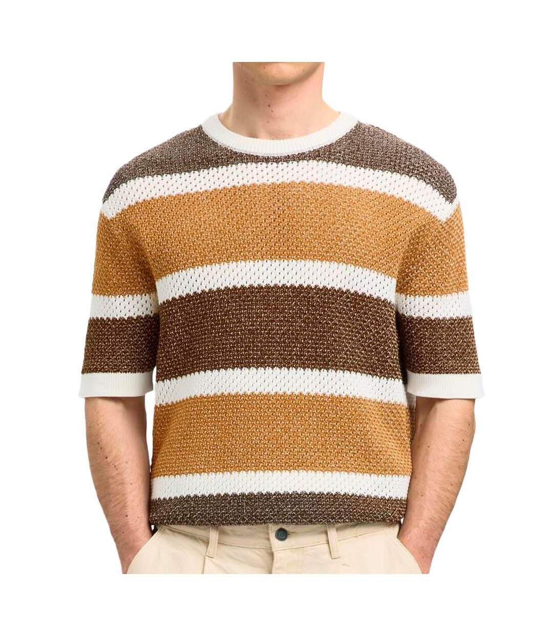Pull marron/blanc homme selected 16097853-1