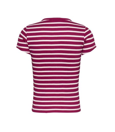 T-Shirt rose/blanc femme tommy hilfiger slim button - l
