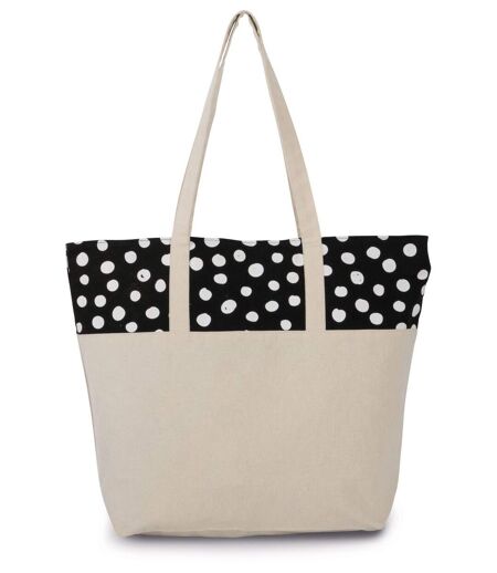 +++ FDS 080523 +++ sac shopping en coton - motifs pois - KI0286 - beige - noir - blanc