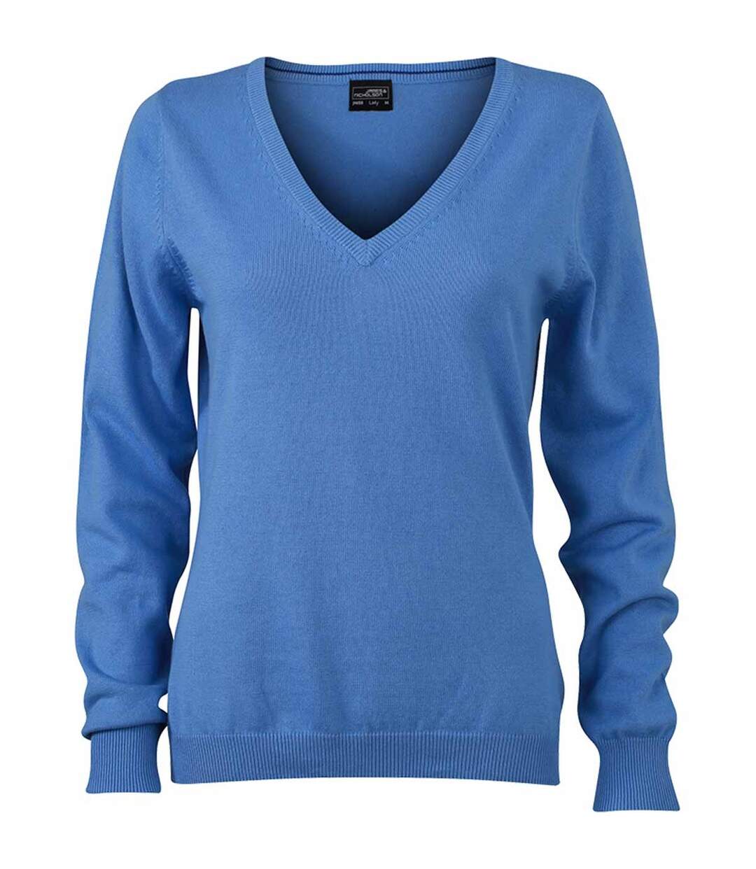 Pull classique col V - FEMME - JN658 - bleu glacier