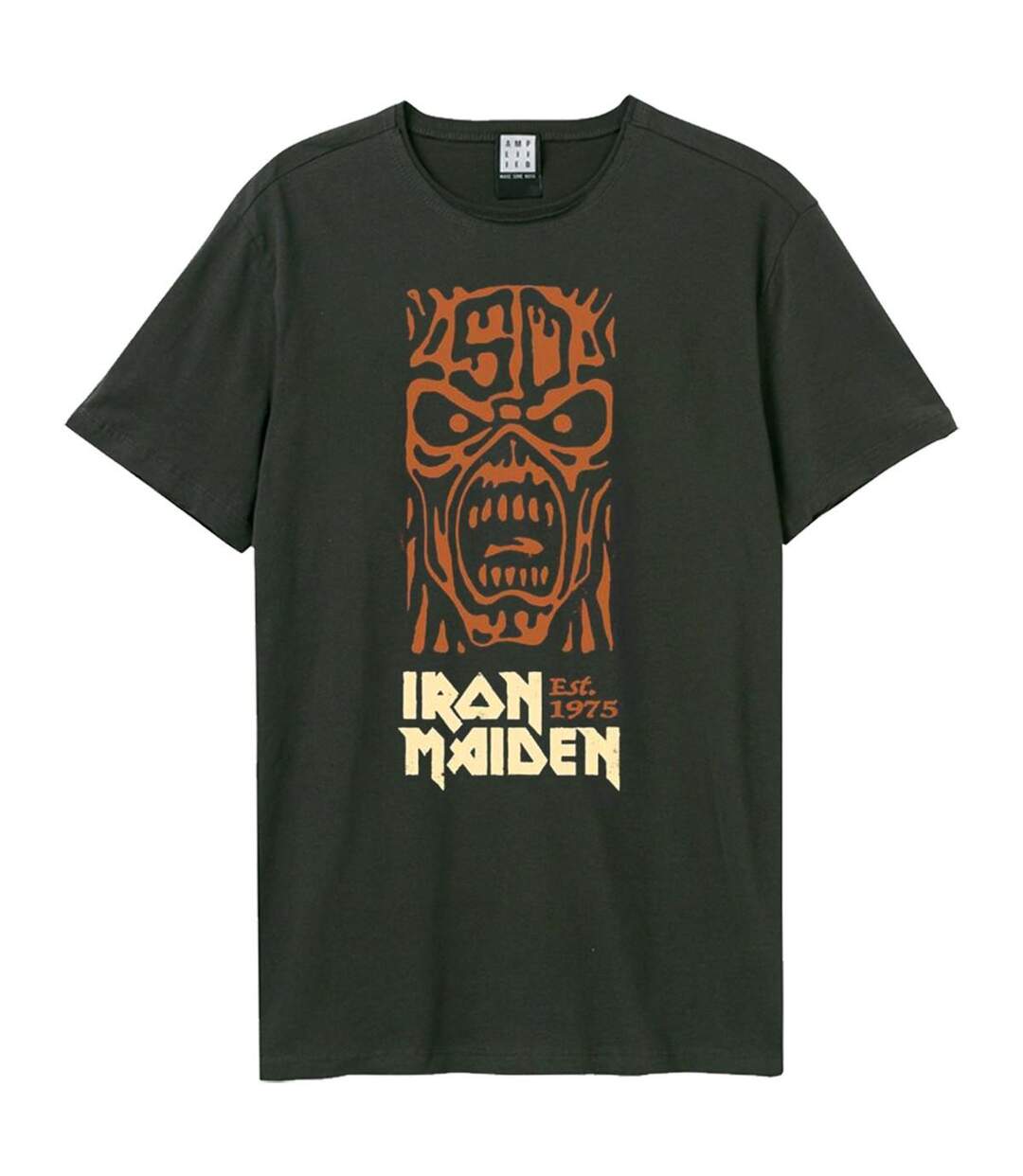 Mens 50th Totem Pole Iron Maiden T-shirt Charcoal Orange Amplified-1