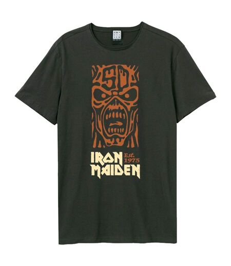 Mens 50th Totem Pole Iron Maiden T-shirt Charcoal Orange Amplified