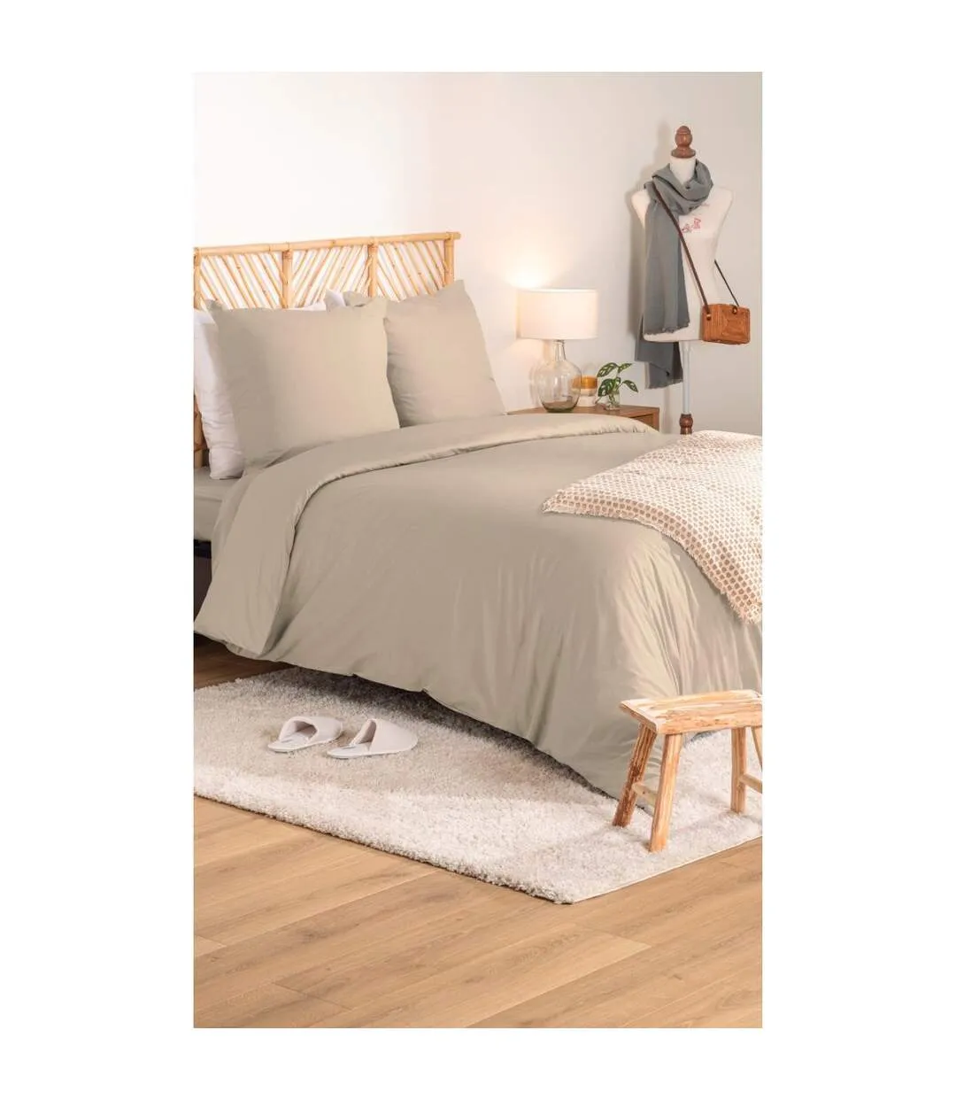 Parure de Lit 3 Pièces Percale 240x220cm Beige Lin-3