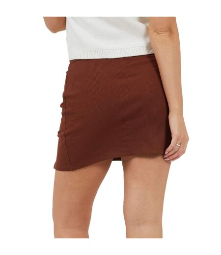Womens/ladies Ribbed High Waist Mini Skirt Chocolate Brave Soul
