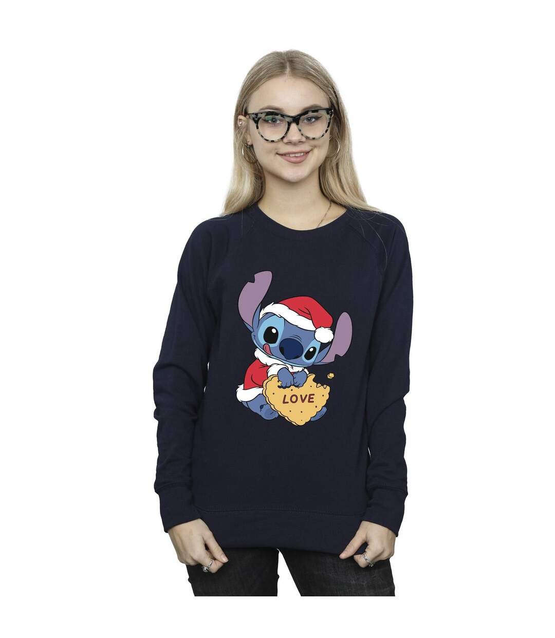 Disney - Sweat LILO AND STITCH CHRISTMAS LOVE BISCUIT - Femme (Bleu marine) - UTBI22625-2
